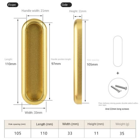 Skyvedørshåndtak Skapdørknapper GULL