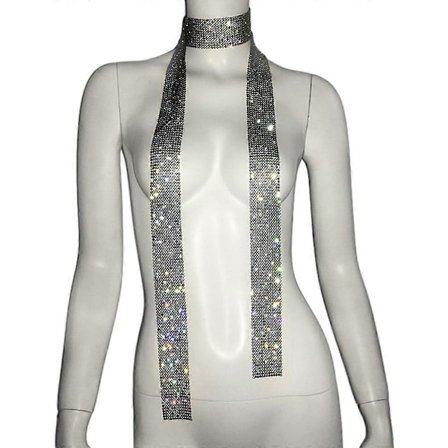 Glitterende Choker Diamant Skjerf for Kvinner Bred Krage Skinnende Rhinestone Svart