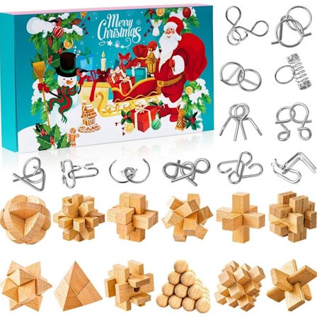 Julekalender 2025 – Hjernetræning og puslespilsjulekalender med 3D metal- og træpuslespil til børn, teenagere og voksne