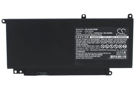 Batteri till Notebook, Bärbar dator för Asus N750, N750JK, N750JV m.fl.