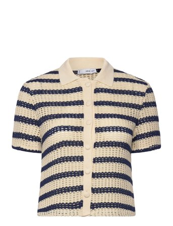 Short Sleeve Striped Cardigan Beige Mango