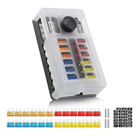 12-vägs 12V Säkringsbox 12-volts Bladsäkringshållare, 12 Kretsar Med Negativ Buss Vattentät Säkringsbox F
