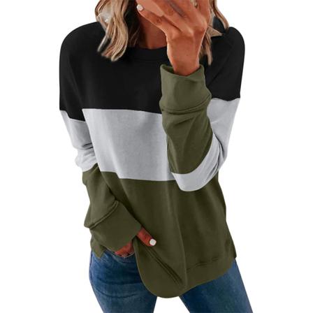 Långärmad Baggy Sweatshirt För Kvinnor Colorblock Patchwork T-shirt
