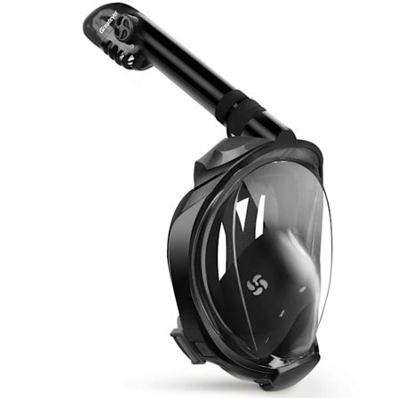 Full Face Snorkelmaske med Siste Dry Top System, Foldbar 180 Graders Panoramautsikt Snorkelmaske - Svart - L