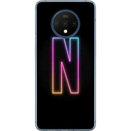 Kompatibelt Mobilskal till OnePlus OnePlus 7T Minimalistisk neonbokstav N i färgskiftande ljus mot svart bakgrund