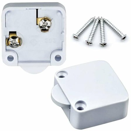 2 stk. Skabslågekontakt 2A/250V Automatisk kontakt Skabe til Anvendes på forskellige belysningsarmaturer og alle typer døre (hvid)