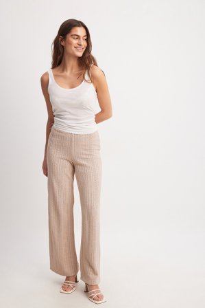 Ella Rose x NA-KD Crochet Mid Waist Trousers - Strikbukser - Beige - L