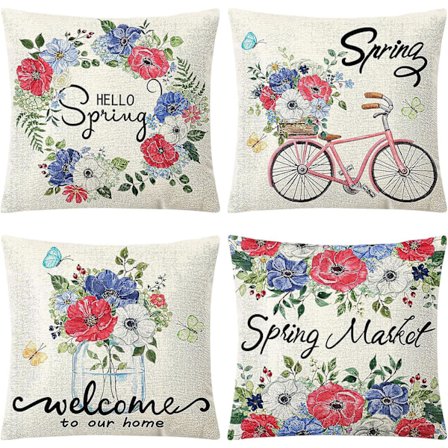 Kevät Tyynynpäälliset 45x45 cm, 4 kpl, Koristeelliset Heittotyynynpäälliset, Kukka Tyynynpäälliset, Tyynyliinat Sohvalle, Sängylle, Tuolille, 