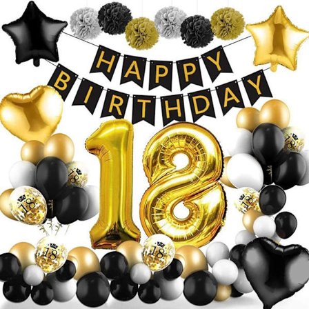 Fødselsdagsdekorasjon 18-års bursdag jente, dekorasjon gull