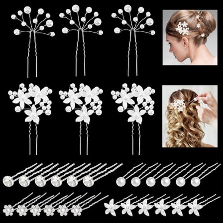 30 st bröllopshårnålar, håraccessoarer med strass och pärlor, U-form-LP-