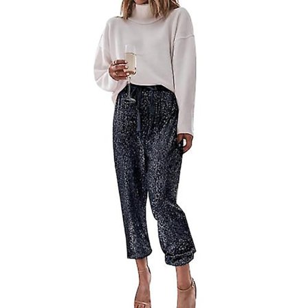 Stretchy glänsande byxor för kvinnor med hög midja