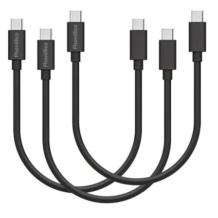 Lot 3 Kabel 20cm USB-C USB-C Svart för Realme GT 5G / GT Master / GT Neo2 / C25s Phonillico