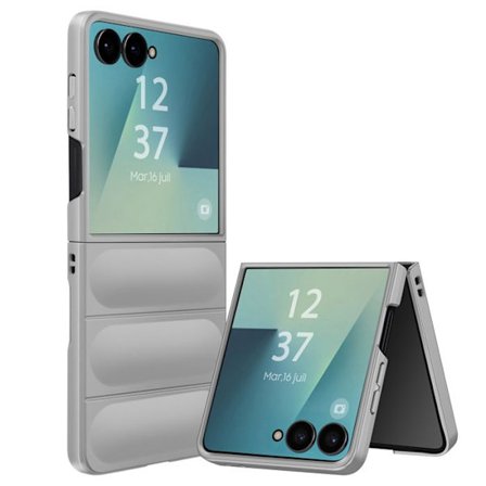 Kuori - ILMOITUS - Galaxy Z Flip 7 - Silikoni Harmaa - Rakenne Relief - Iskujen Suoja