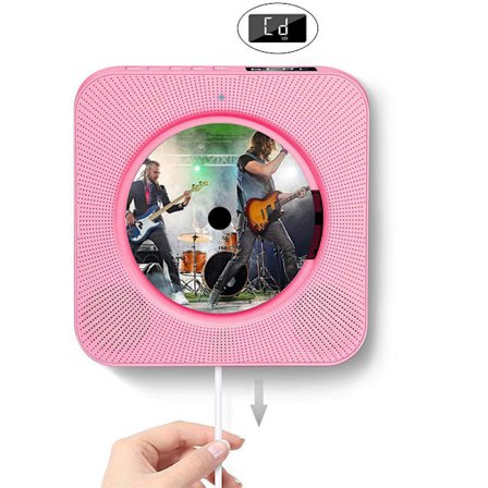 Bärbar Bluetooth CD-spelare för hem och skola, hängande design med dragtrådsswitch, engelsk display, kompakt CD-spelare för hushållet