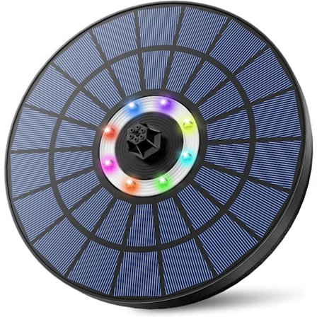 5,5 W utendørs solfontene med fargerike LED-lys og innebygd batteri med 7 dyser for liten dam, fuglebad, akvarium, hagedekorasjon