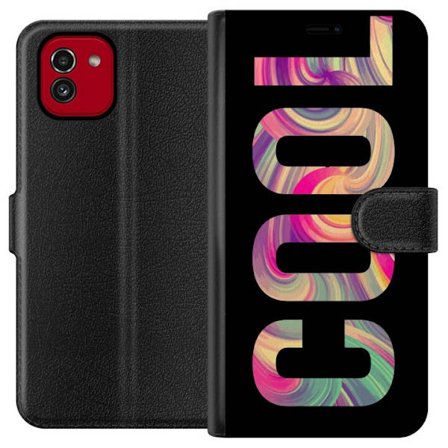 Kompatibel Tegnebogsetui til Samsung Samsung Galaxy A03 Modern typografisk kunst med ordet LOVE i flydende regnbuefarver mod sort baggrund, der skaber