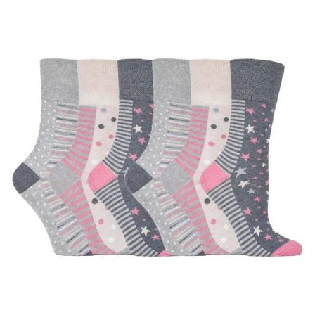 6 stk. damestrømper med blidt greb, ikke-elastiske, str. 4-8 UK Multi grey / beige