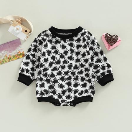 Nyfödd Långärmad Hjärta Print Romper Crew Neck Söt Jumpsuit
