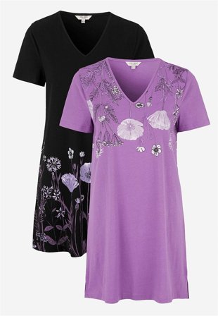 Cellbes of Sweden - Mønstrede jerseytunikaer Barbro 2-pack i sort / blomstret + lilla / blomstret til damer i størrelse 42/44