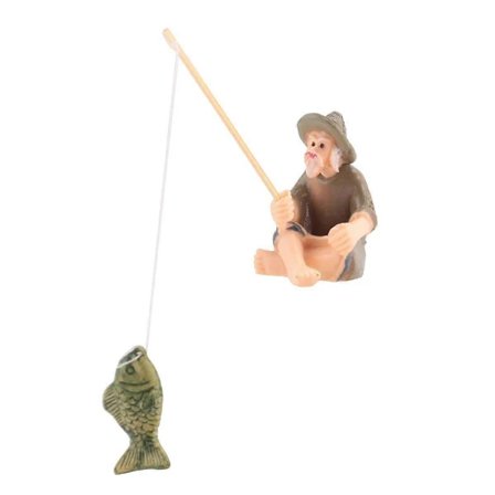 /EA/Mini-kalastusfiguurit Pienoiskoossa Hartsi Kalastaja Bonsai-veistos Vintage Savihahmo Istuva Kalastuspatasas