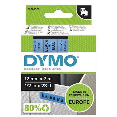 D1, marking tape, 12mm, black text on blue tape, 7m - 45016