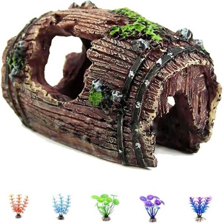 Akvariedekoration, harpiksakvariedekoration, huledekoration, harpiksakvariedekoration, akvariedekoration til at skjule rejer og fisk, lille rød spand