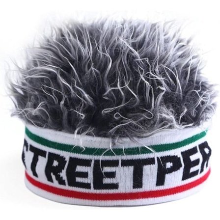 Pipo peruukilla - neulottu joustava pipo integroidulla tukalla - hauska piikkitukkamuotoilu - hip