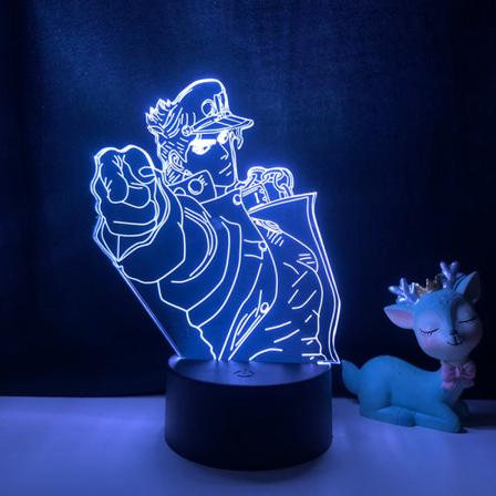 3D Illusionslampa Anime JoJos bisarra äventyrsnattlampa med fjärrkontroll för dekorativt sovrum - Mönster D(Svart säte)
