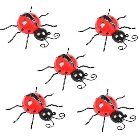 Metall-Marihøner Hagegjerde Hagekunst Dekor 3D Bulk Søte Marihøner Vegg Skulptur Rustikk Utendørs Patio Figurer Hagepynt for Hjemmedekorasjon