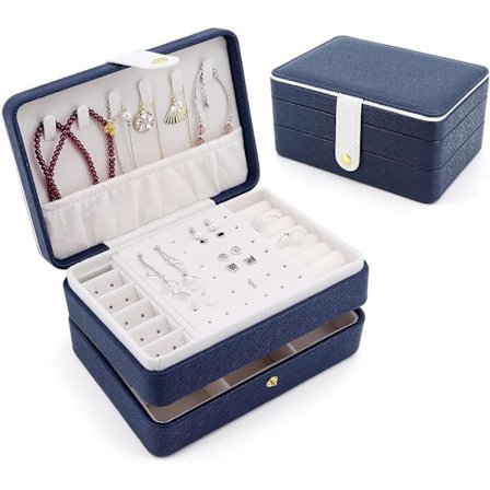 Rejsesmykkeskrin, Rejsesmykkeorganisator, Smykkeorganisator, Grønt smykkeskrin til piger, Rejseetui til smykker, Smykkeskrin til kvinder Blå