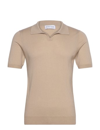 Davida Cashmere Man Fine Knit Open Collar T-Shirt - Beige - S