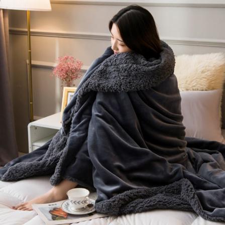 Efterår og vinter dobbeltlags fortykket varm berberfleecetæppe Mælkefiberdæksel Tæppetæppe Flanell Dark gray 100cmX120cm