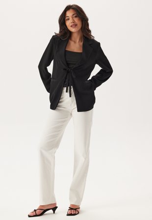 Bubbleroom - Front Tie Structured Blazer - Black - Kläder