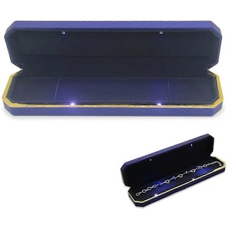 Luksuriøst halskædeetui, smykkeskrin i fløjl til opbevaring med LED-lys, blå