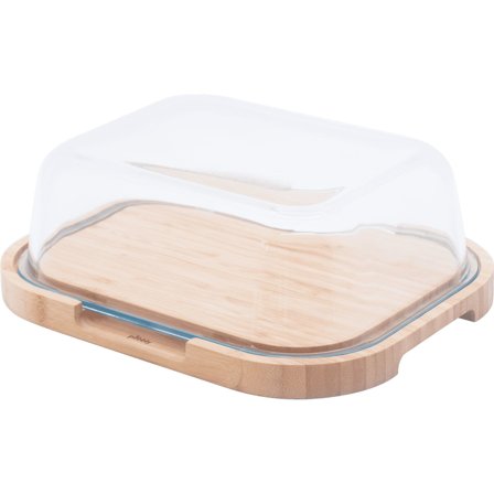 Pebbly Osteklokke 27 x 21,5 x 9,5cm, glass/bambus' - 'Klar