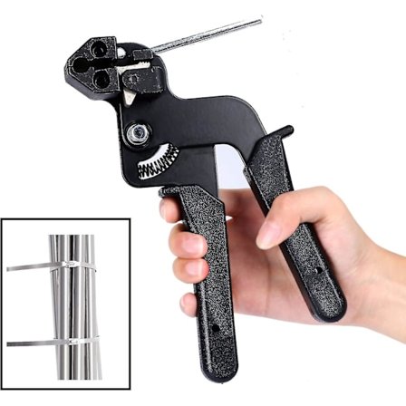 Kabelbinderpistol i rustfritt stål, kabelbindertang i rustfritt stål med klippefunksjon, metallisk kabelbinderpistol