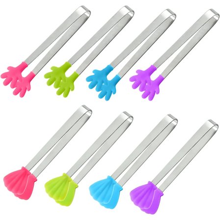 8-pakkaus Mini ruostumattomasta teräksestä valmistettuja jääkuutiopihtongit liukumattomalla silikonilla