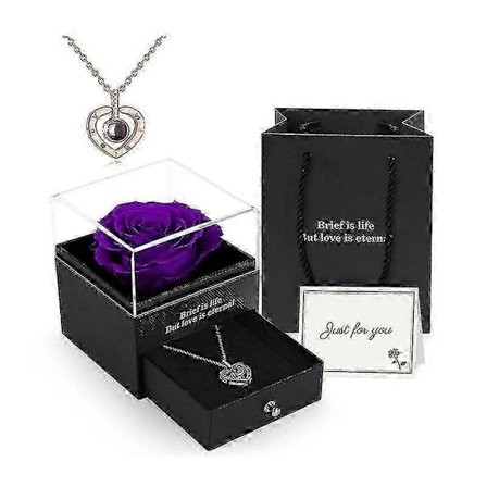 Konserverad Äkta Ros, presentförpackning med Jag Älskar Dig Halsband, handgjorda Eviga Äkta Rosblommor Presenter Till Hennes Kvinna Fru Flickvän Mor 