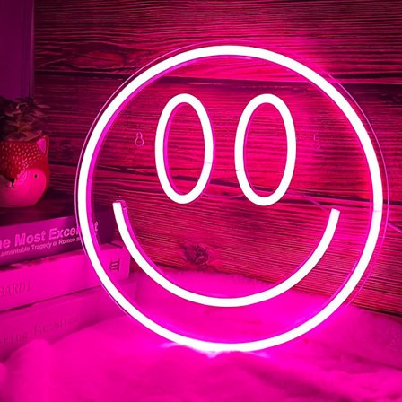 Smile Face Neon Sign Led Neon Light Veggdekor Smiley Face Lys Opp Skilt USB-drevne Neon Skilt for Soverom Barnerom(Rosa)
