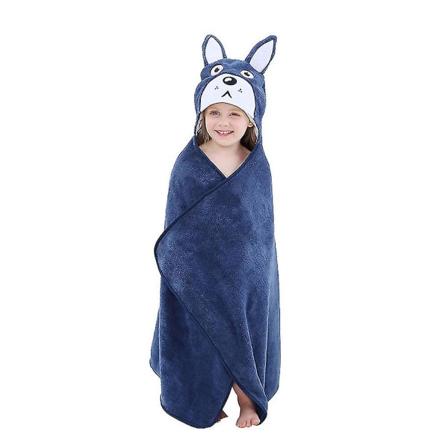 Pehmeä vauvan huppuinen kylpypyyhe Neliö Flanelli Piirretty Hattu Lapset Veden Imeytyminen Deep Blue Squirrel