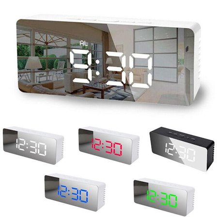 Minimalist Digital Alarm Clock with USB Charging and Mirror like Surface