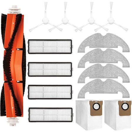 Tilbehørssett Reservedeler for Dreame D10 Plus RLS3D robotstøvsugere, 1 hovedbørste, 4 sidebørster, 4 filtre, 4 moppkluter, 2 støvsugerposer