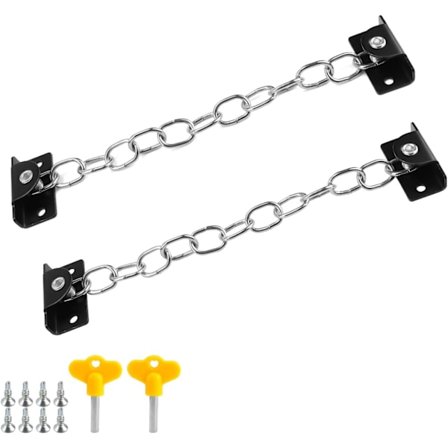 Skjutdörrslås, 2 st fönsteröppnare med kedja, rostfritt stål S
