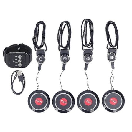 Trådløst Restaurant Service Kaldesystem 1 Ur og 4 Knap Pagers Vandtæt Restaurant Pagersystem til Restaurant Hospital Hotel