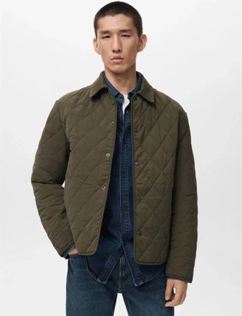 Mango Quilted Water Repellent Jacket - Khaki green - XL