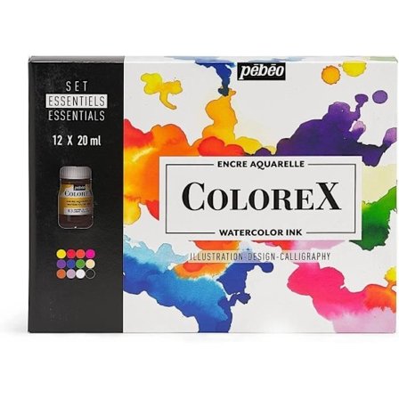 Vattenfärgsset - PEBEO - Colorex - 12 flaskor om 20 ml - Blandbara färger - Matt finish