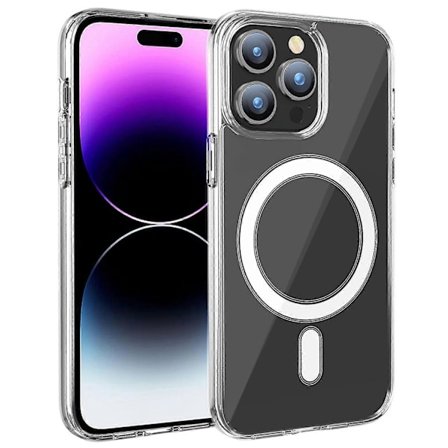 För iPhone 15 Pro Kompatibel med MagSafe Fallskydd TPU+PC Skal Transparent Mobilskal