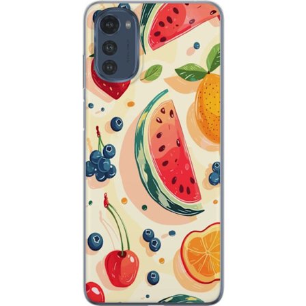 Kompatibel Mobilcover til Motorola Moto E32s Legesyg frugtillustration med vandmelon, citrus, jordbær, kirsebær og bær