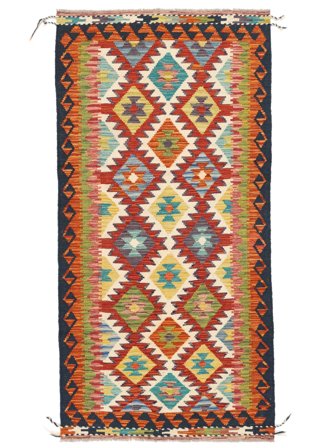Oosters Kelim Afghan Old Style Vloerkleed 98X199 Donkerrood/Oranje Wol, Afghanistan