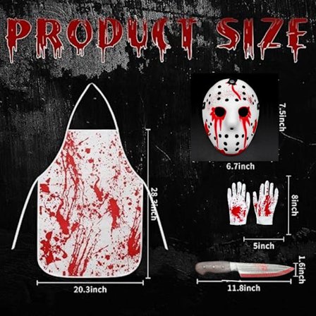 Blodigt Forklæde Horror Kostumesæt – Halloween Slagter Cosplay med Falske Blodpletter *Sæt 2* One size